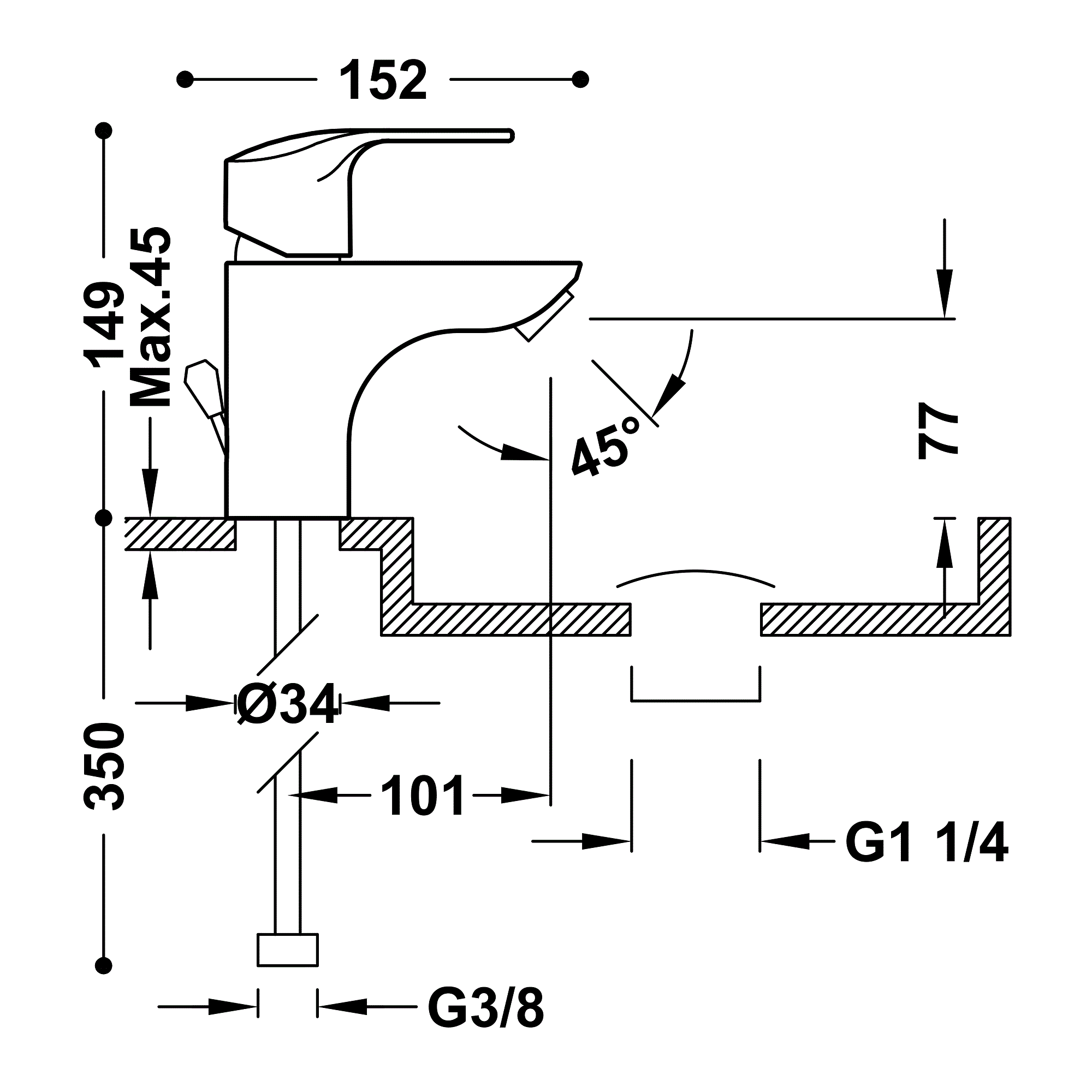 TRES 06910302D K-TRES Grifo Monomando Lavabo Con Desagüe Automático Cromo - Imagen 2