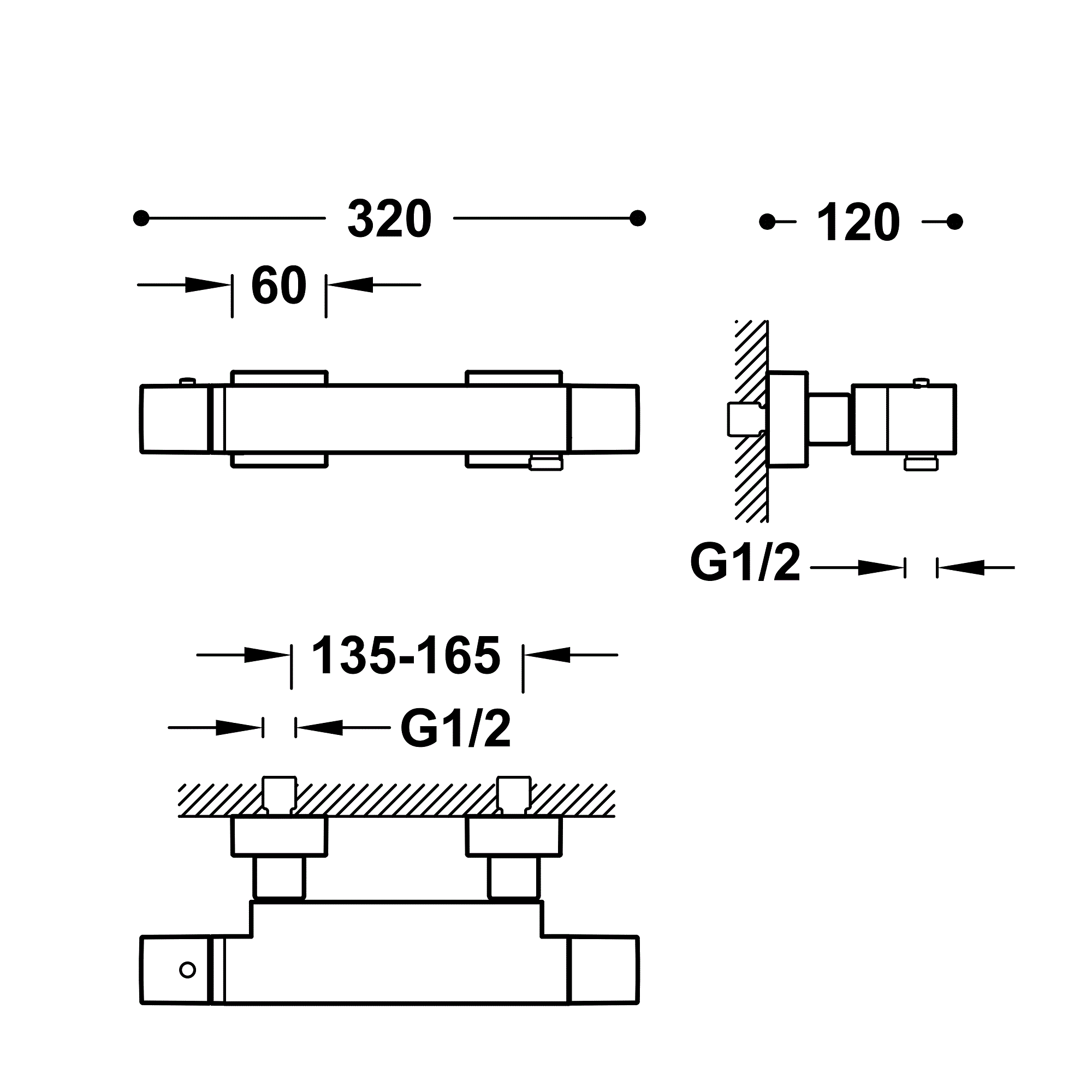 TRES 107164 TRESMOSTATIC CUADRO Grifo Termostático Mural Ducha Sin Equipo Cromo - Imagen 2