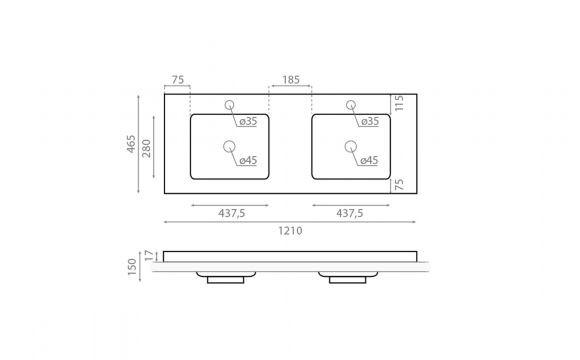 BATHCO 4068 LIEBANA 120 Lavabo Rectangular Doble Poza - Imagen 2