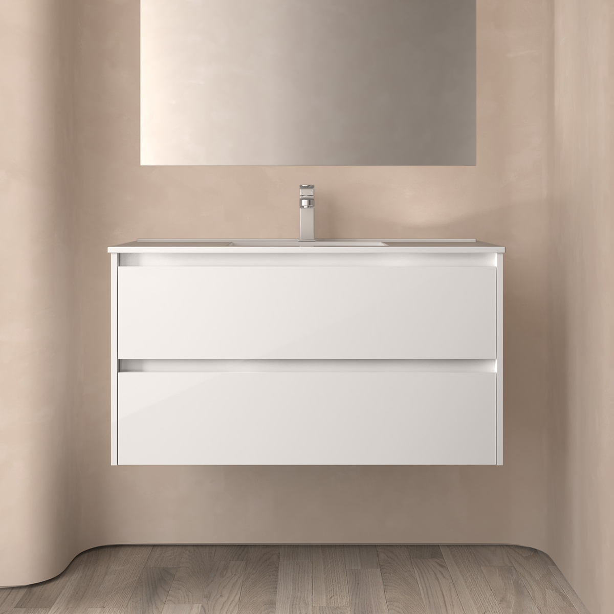 SALGAR NOJA Mueble de Baño con Lavabo 2 Cajones Color Blanco Brillo - Imagen 3