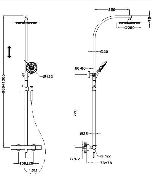 STROHM TEKA 182310200 HEALTHY Columna De Ducha Termostática Flexo y Teléfono Negro - Imagen 3