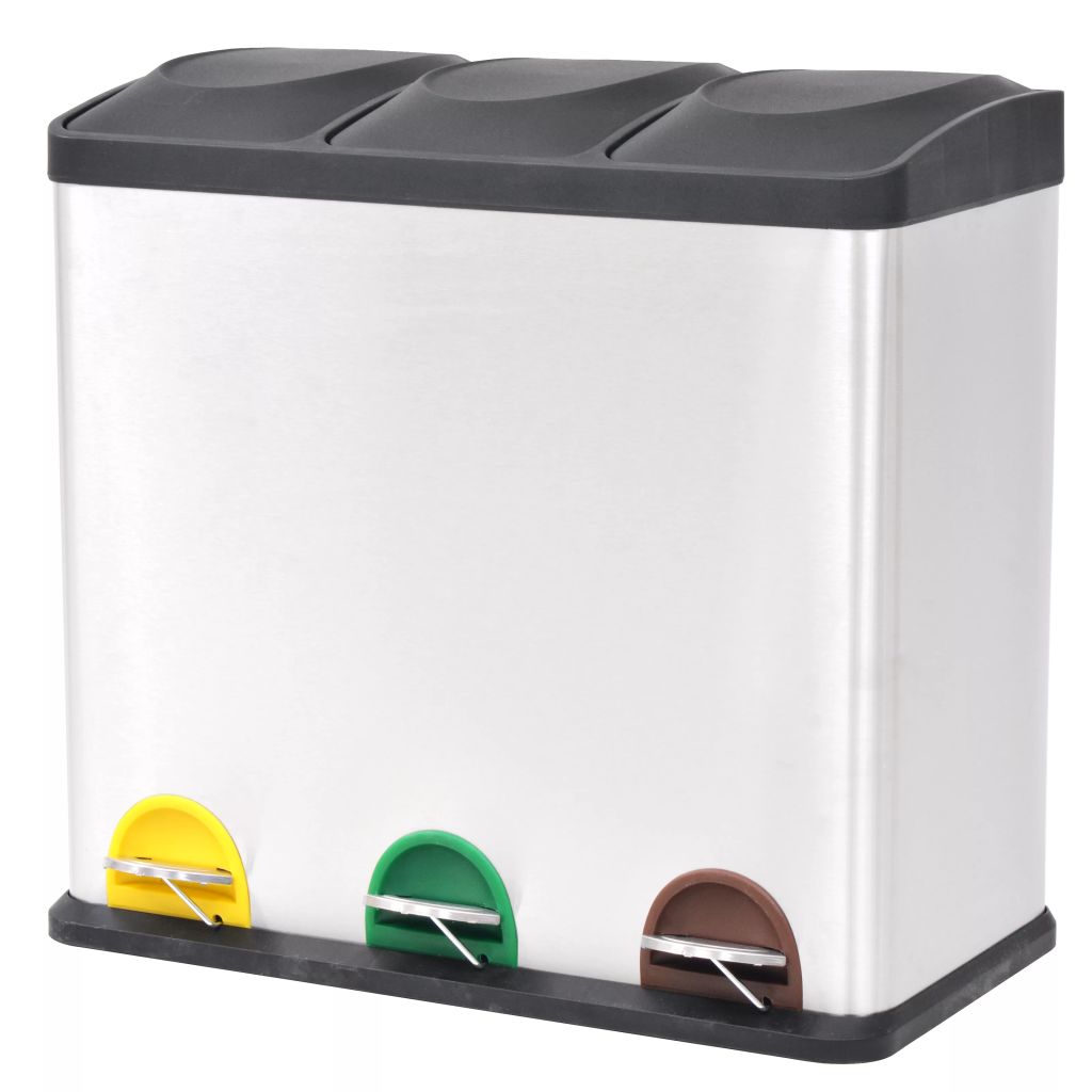 VXL Cubo De Reciclaje Y Basura Con Pedal Acero Inoxidable 54 L