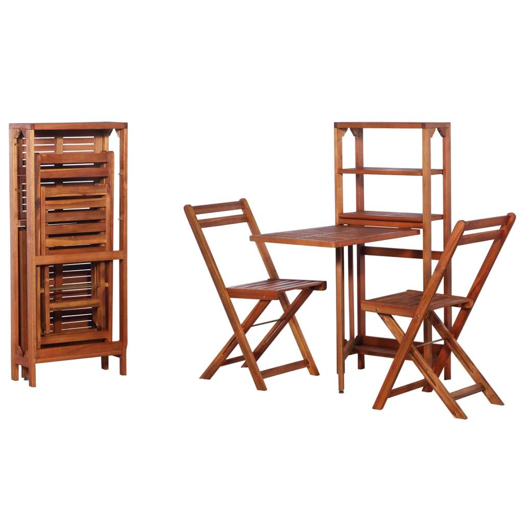 VXL Mesa Y Sillas Bistró Plegables 3 Pzas Madera Maciza De Acacia
