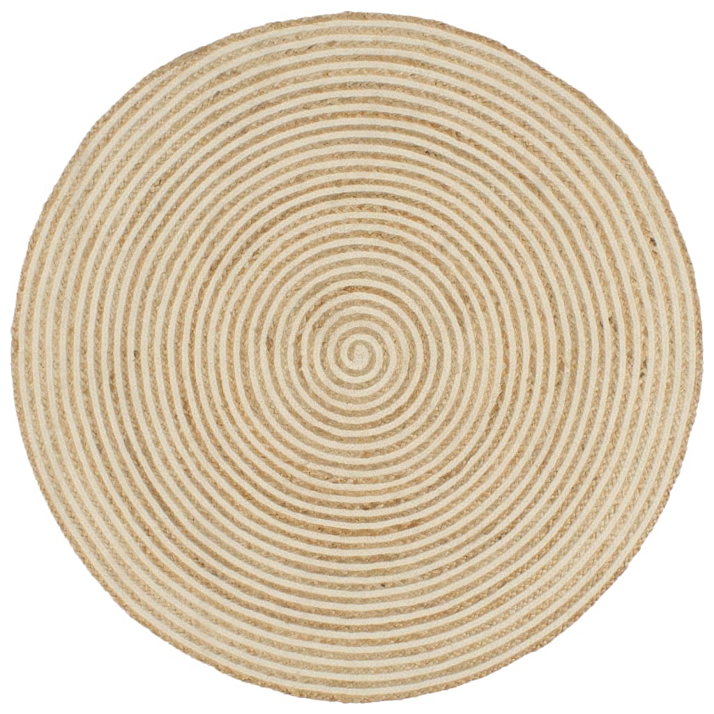 VXL Alfombra De Yute Tejida A Mano Diseño Espiral Blanco 120 Cm