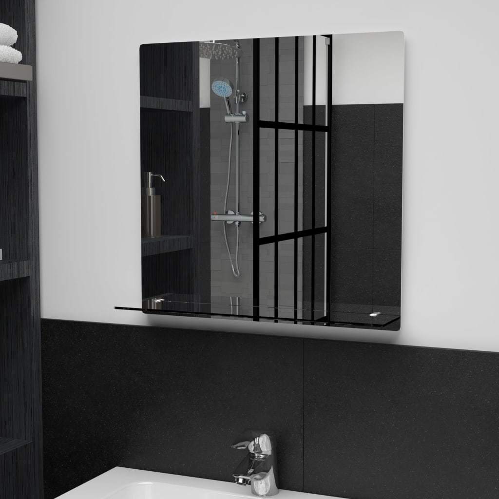 VXL Espejo De Pared Con Estante De Vidrio Templado 50X50 Cm