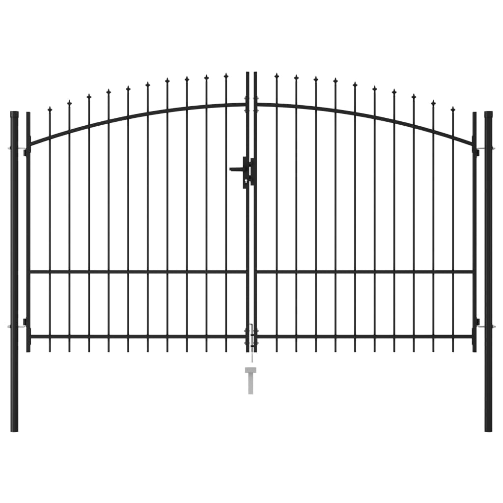 VXL Cancela De Valla Doble Puerta Con Puntas Acero Negro 3X2 M