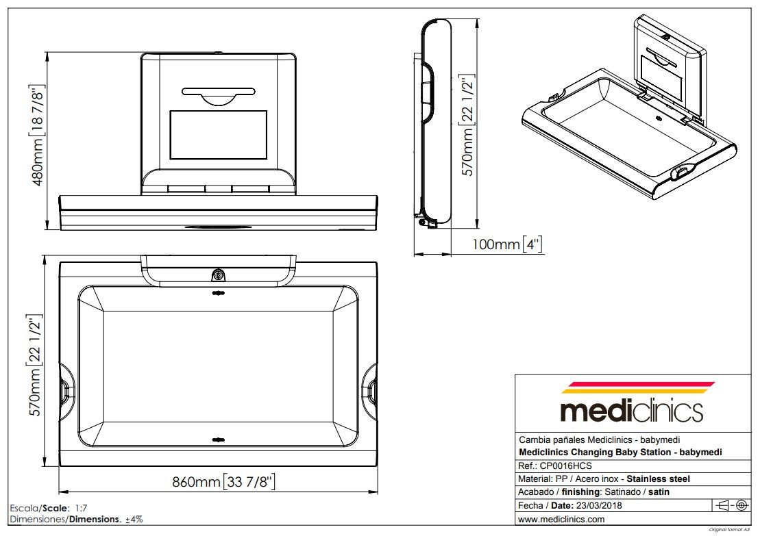MEDICLINICS CP0016HCS Cambiapañales Horizontal Inox Satinado - Imagen 3