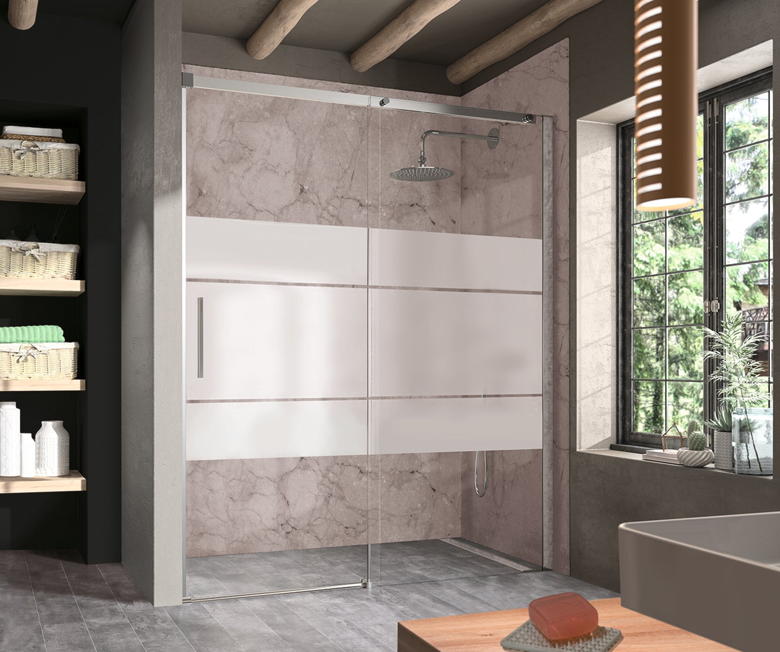 KASSANDRA LU102 LUNA Mampara Ducha Corredera Decorada