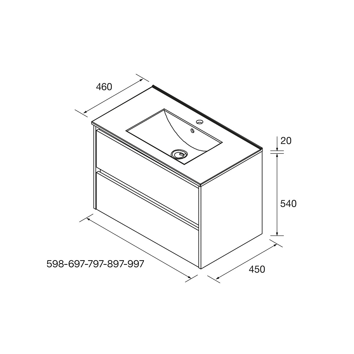 SALGAR NOJA Mueble de Baño con Lavabo 2 Cajones Color Blanco Brillo - Imagen 4