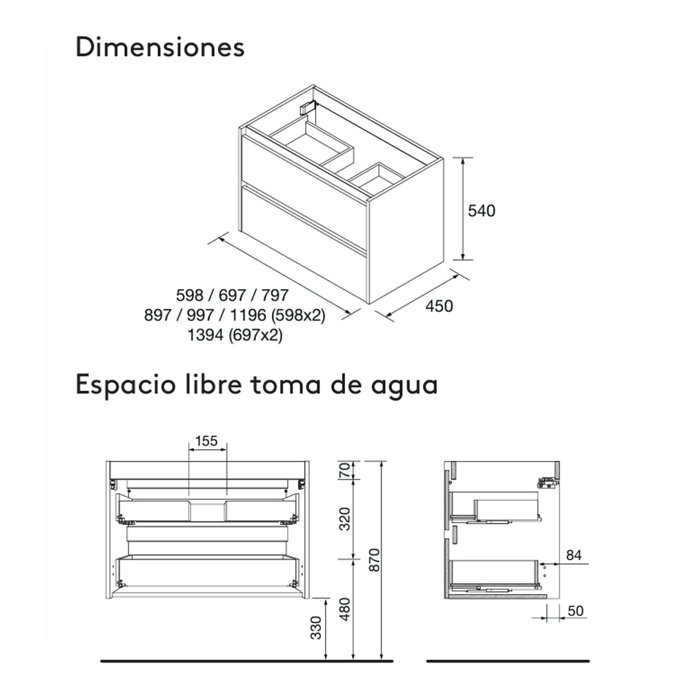 SALGAR NOJA Mueble de Baño con Lavabo 2 Cajones Color Blanco Brillo - Imagen 5